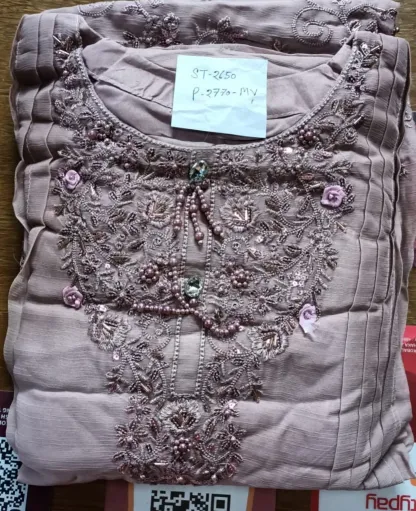 Rangoon Frock style Chiffon Stitched 3 Pcs With Palazzo _ Light Lilac 